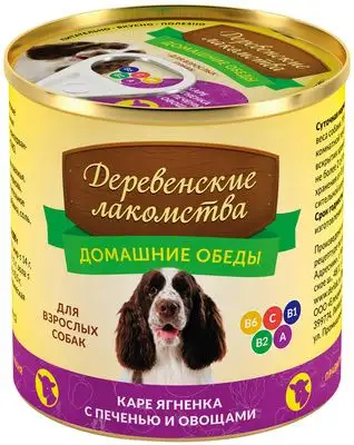 Купить Деревенские лакомства консервы для взрослых собак, каре ягненка с печенью и овощами