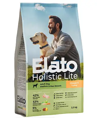 Elato Holistic Lite сухой корм для взрослых собак средних и крупных пород с курицей и индейкой