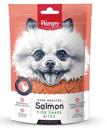 Купить wanpy dog лакомство для собак кусочки из нежного лосося в форме рыбок