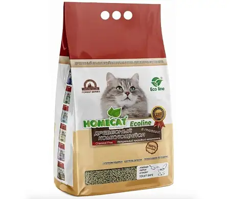 Купить homecat ecoline древесный комкующийся наполнитель в гранулах для кошаек