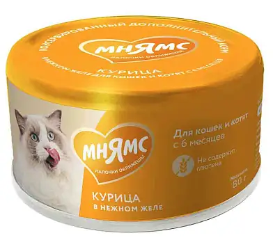 Влажный дополнительный корм Мнямс На каждый день для кошек и котят старше 6 месяцев "курица в нежном желе"