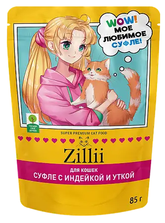 Купить zilli влажный корм для взрослых кошек, Суфле с индейкой и уткой (пауч)