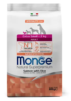 Monge Dog Speciality Line Monoprotein Extra Small сухой корм для взрослых собак мелких пород с лососем и рисом