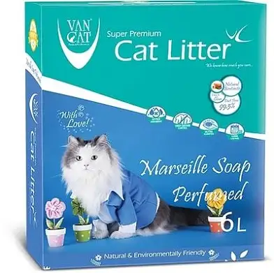 Van Cat комкующийся наполнитель для кошек с ароматом марсельского мыла, коробка