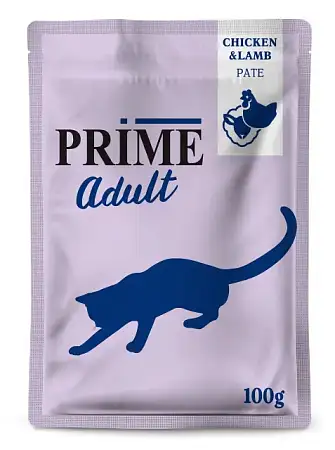 Купить prime паштет для взрослых кошек с курицей и ягненком (пауч)