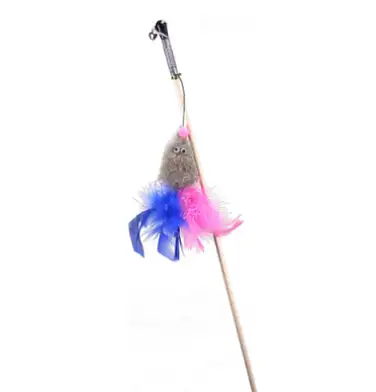 GOSI Игрушка для кошек  Дразнилка-удочка Мышь с перьевым хвостом, с кошачьей мятой, голубая