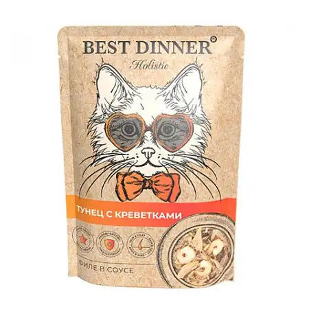 Купить best dinner holistic влажный корм для кошек с тунцом и креветками в соусе (пауч)